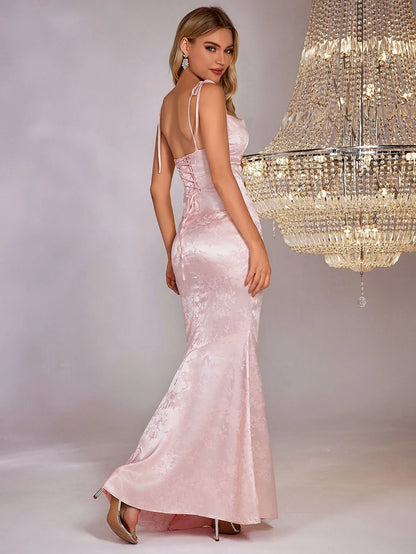 Alanis | Floral satin lace up maxi dress