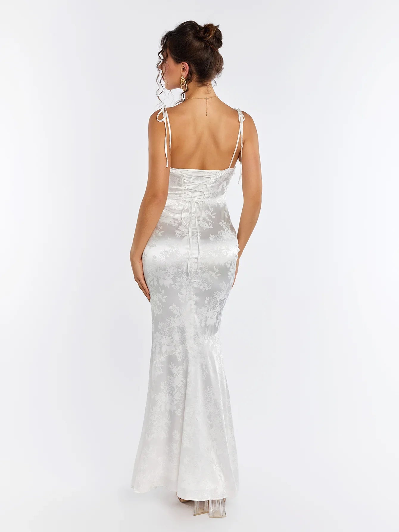 Alanis | Floral satin lace up maxi dress