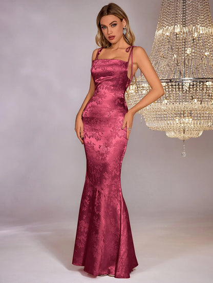 Alanis | Floral satin lace up maxi dress