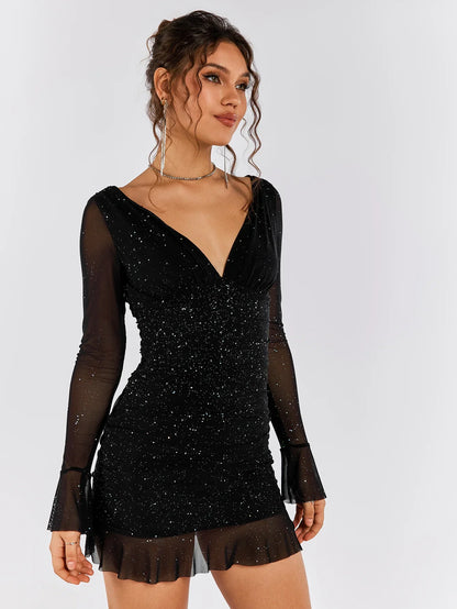 Meliora | Sparkly deep-V mesh mini dress
